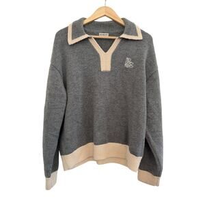 No One Else Knit Quarter Zip Sweater Womens 1 Gray Cozy Preppy Office Academia